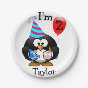 Plato De Papel Pingüino de Dibujos Animados Personalizado Fiesta 