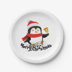 Plato De Papel Pingüino de Feliz Navidad 