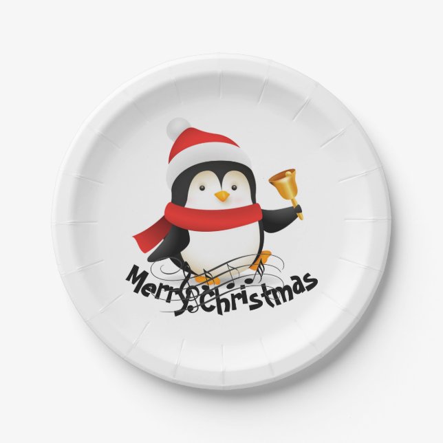 Plato De Papel Pingüino de Feliz Navidad  (Anverso)