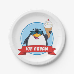 Plato De Papel Pingüino De Helado Con Placas De Papel De Gafas De