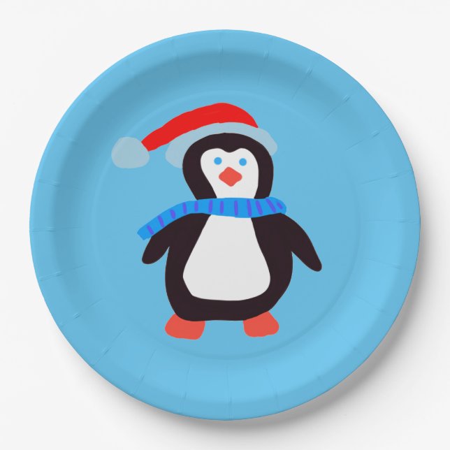 Plato De Papel Pingüino de invierno clásico (Anverso)