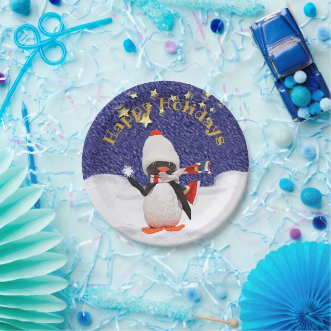 Plato De Papel Pingüino de invierno feliz Fiesta de niños (Fiesta)