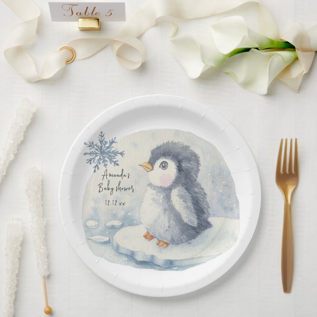 Plato De Papel Pingüino lindo del Ártico (Boda)