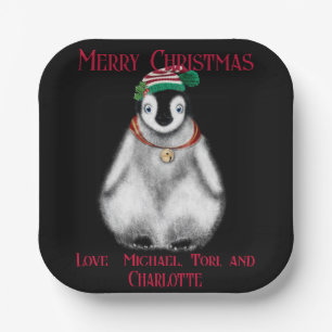 Plato De Papel Pingüino Navidad, animal festivo del Ártico
