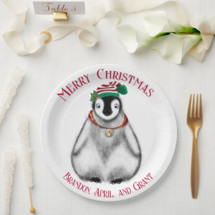 Plato De Papel Pingüino Navidad, animal festivo del Ártico