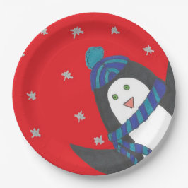 Plato De Papel Pingüino Navidades