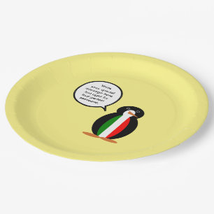 Plato De Papel Pingüino parlante italiano personalizado