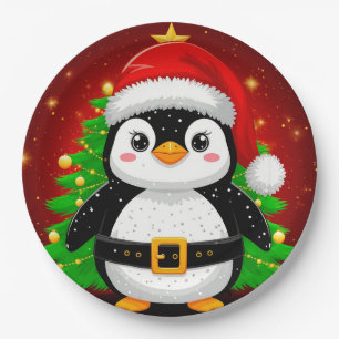 Plato De Papel 🐧 Pingüino Santa Claus Árbol de Navidad Diversión