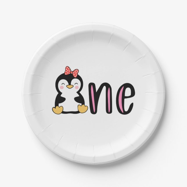 Plato De Papel Pingüino Un Primer Cumpleaños (Anverso)