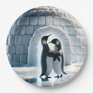 Plato De Papel Pingüinos Baile Lento Por Iglú
