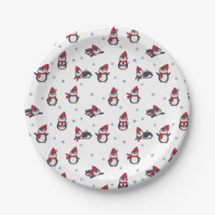 Plato De Papel Pingüinos Cutos Aves de Invierno Animales Árticos