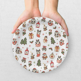 Plato De Papel Pingüinos de Navidad Rojo Verde
