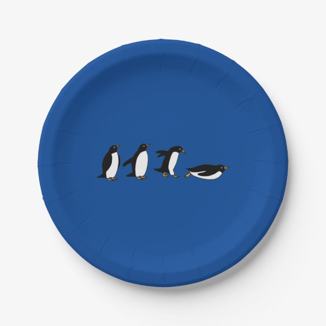 Plato De Papel Pingüinos deslizantes (Anverso)