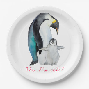 Plato De Papel Pingüinos emperadores de acuarela cutánea