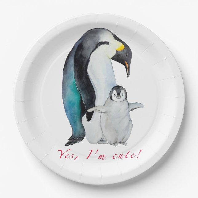 Plato De Papel Pingüinos emperadores de acuarela cutánea (Anverso)
