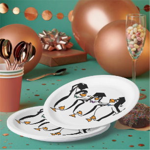 Plato De Papel Pingüinos graduados