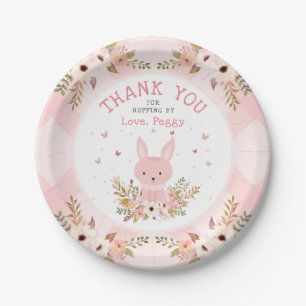 Plato De Papel Pink Algunos Chicas Florales Conejitos Cumpleaños