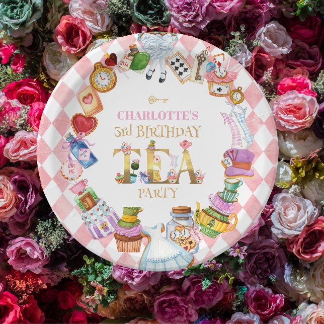 Plato De Papel Pink Alice in Wonderland 3rd Birthday   (Subido por el creador)