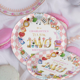 Plato De Papel Pink Alice in Wonderland Tea for Two Birthday  