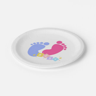 Plato De Papel Pink and Blue Baby Footprints