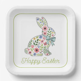 Plato De Papel Pink and Blue Wildflower Easter Rabbit