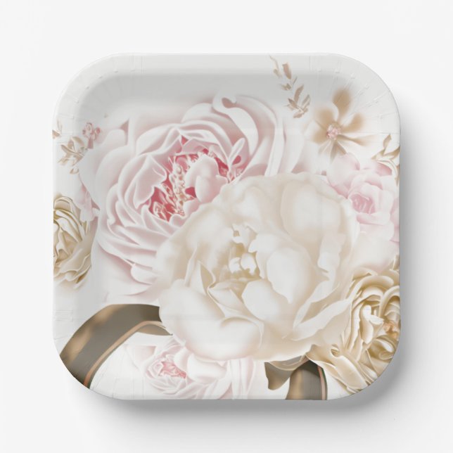 Plato De Papel Pink and Cream Rose Peony Wedding  (Anverso)