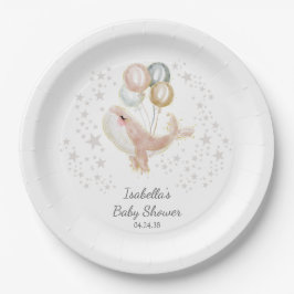 Plato De Papel Pink and Gold Watercolor Cute Whale Baby Shower