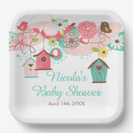Plato De Papel Pink and Green Floral Bird Cages Baby Shower
