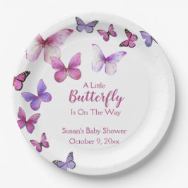 Plato De Papel Pink and Purple A Litte Butterfly Baby Shower 