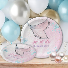 Plato De Papel Pink and purple watercolor mermaid tail 