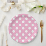 Plato De Papel Pink And White Polka Dots<br><div class="desc">A Cute Pink And White Polka Dotted Round Paper Plate For A Girls Baby Shower Or Birthday Party</div>