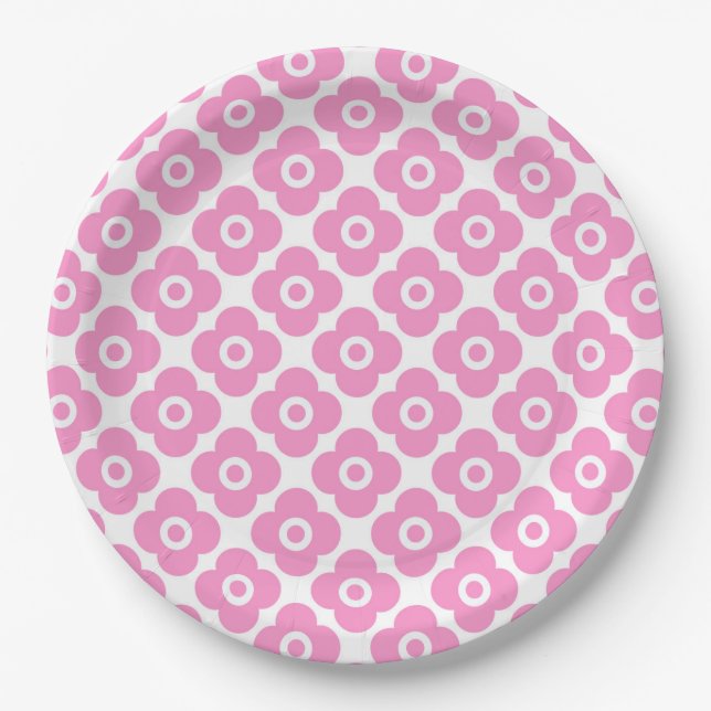 Plato De Papel Pink and white simple floral pattern (Anverso)