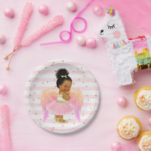 Plato De Papel Pink Angel Ballerina Baby Shower/Fiesta de Cumplea
