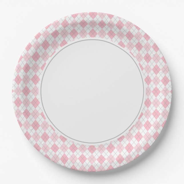 Plato De Papel Pink Argyle (Anverso)