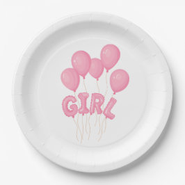 Plato De Papel Pink Baby Girl Balloon Celebration - Cute Nursery 