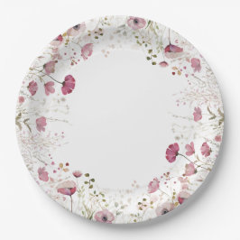 Plato De Papel Pink Baby In Bloom Floral Wildflower Baby Shower
