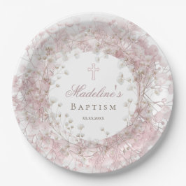 Plato De Papel pink baby's breath Baptism