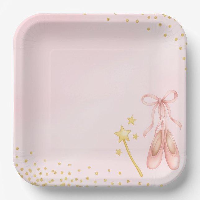 Plato De Papel Pink Ballerina Baby Shower Paper Plates (Anverso)