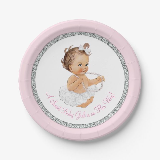 Plato De Papel Pink Ballerina Pearl Baby Shower (Anverso)