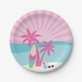 Plato De Papel Pink Beach Palm Birthday