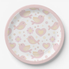 Plato De Papel Pink Birds Nesting Party