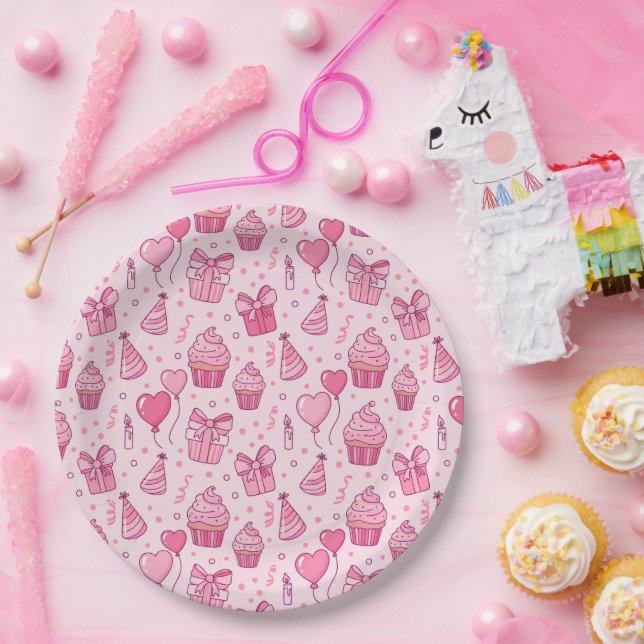 Plato De Papel Pink Birthday Cupcakes Paper Plates (Fiesta)