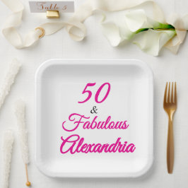 Plato De Papel Pink Black 50 & Fabulous 50th Birthday