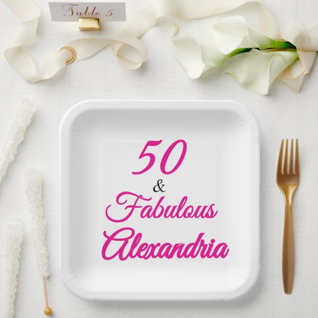 Plato De Papel Pink Black 50 & Fabulous 50th  Birthday  (Boda)
