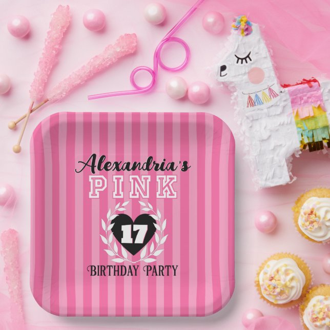 Plato De Papel PINK Black Stripes Girthday/Pajama Fiesta (Fiesta)