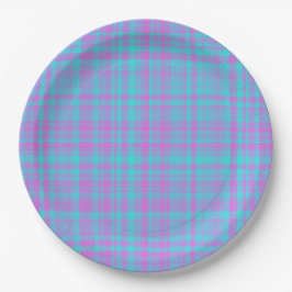 Plato De Papel Pink Blue Purple Plaid Pattern