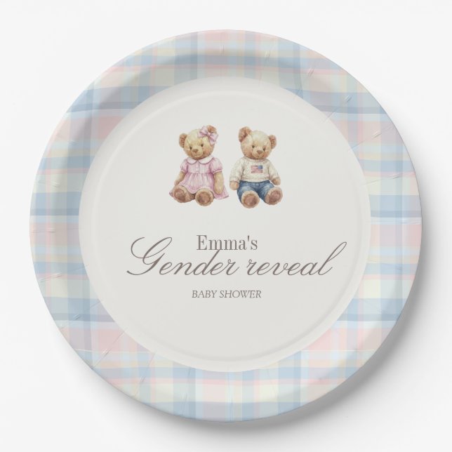 Plato De Papel Pink Blue Teddy Bear Paper Plates (Anverso)