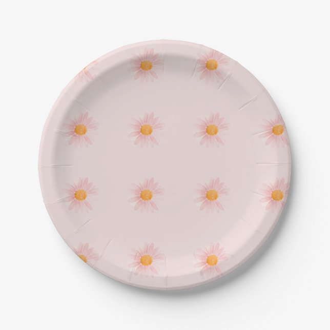 Plato De Papel Pink Blush Boho Daisy Birthday Party  (Anverso)
