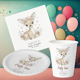 Plato De Papel Pink Blush Woodland Deer Girl Baby Shower Party