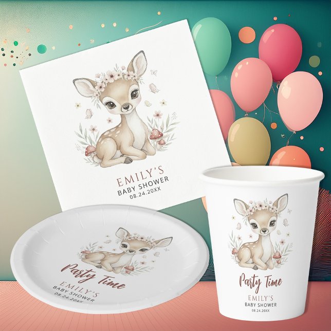 Plato De Papel Pink Blush Woodland Deer Girl Baby Shower Party (Subido por el creador)